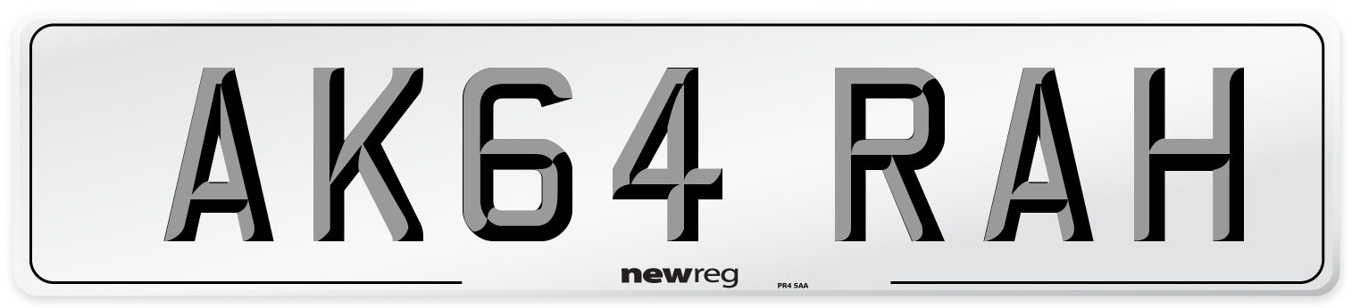 AK64 RAH Number Plate from New Reg